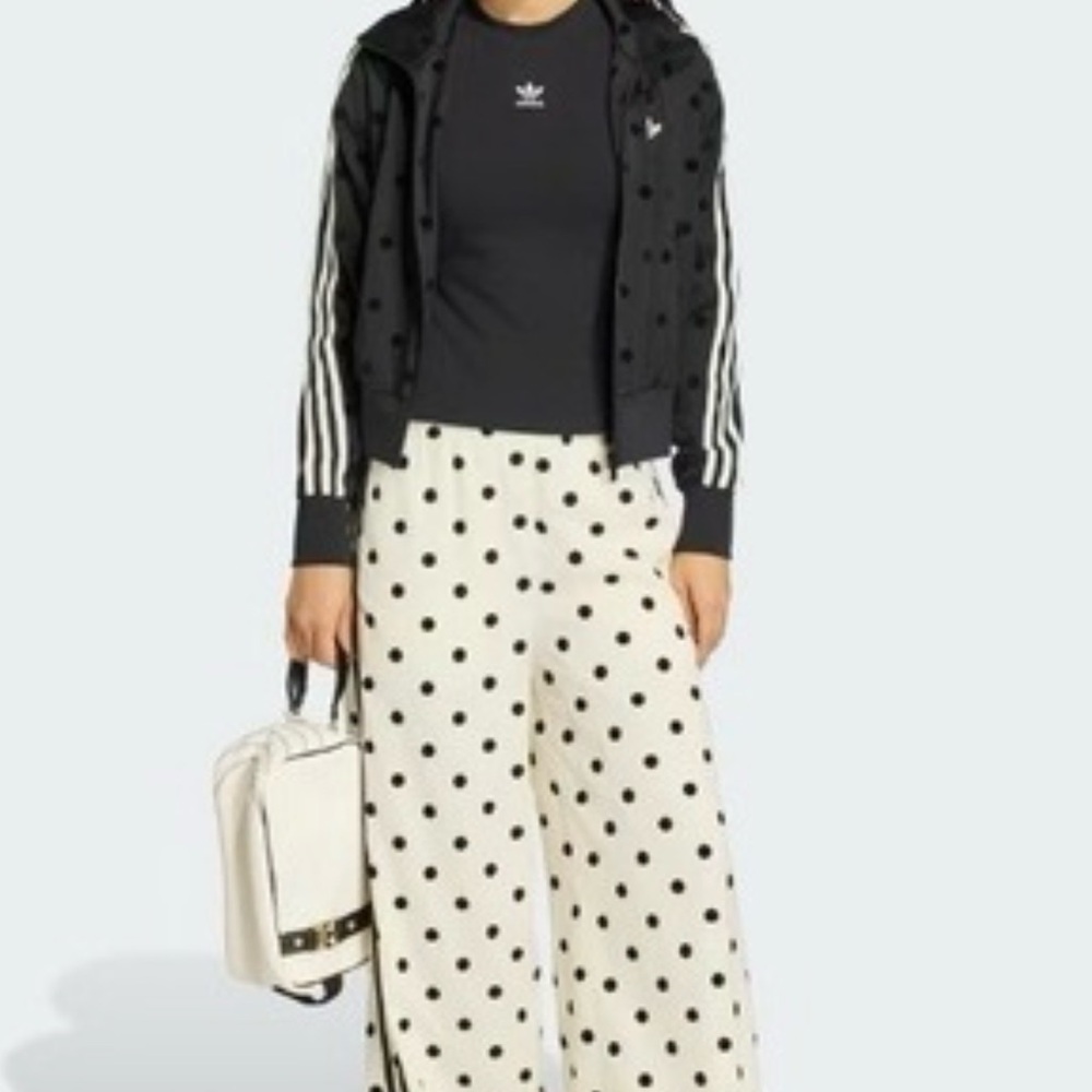 adidas Originals Cream and Black Polka Dot Wide Leg Pants - Picture 3 of 3